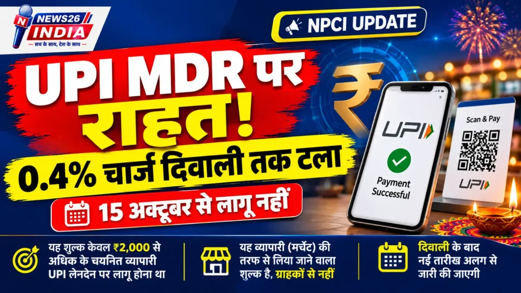 NPCI MDR चार्ज, UPI पेमेंट चार्ज, P2M ट्रांजैक्शन, दिवाली UPI राहत, व्यापारी UPI चार्ज